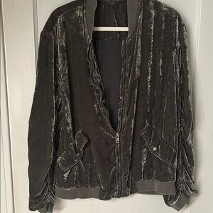 Free People Grey Velvet Bomber Jacket